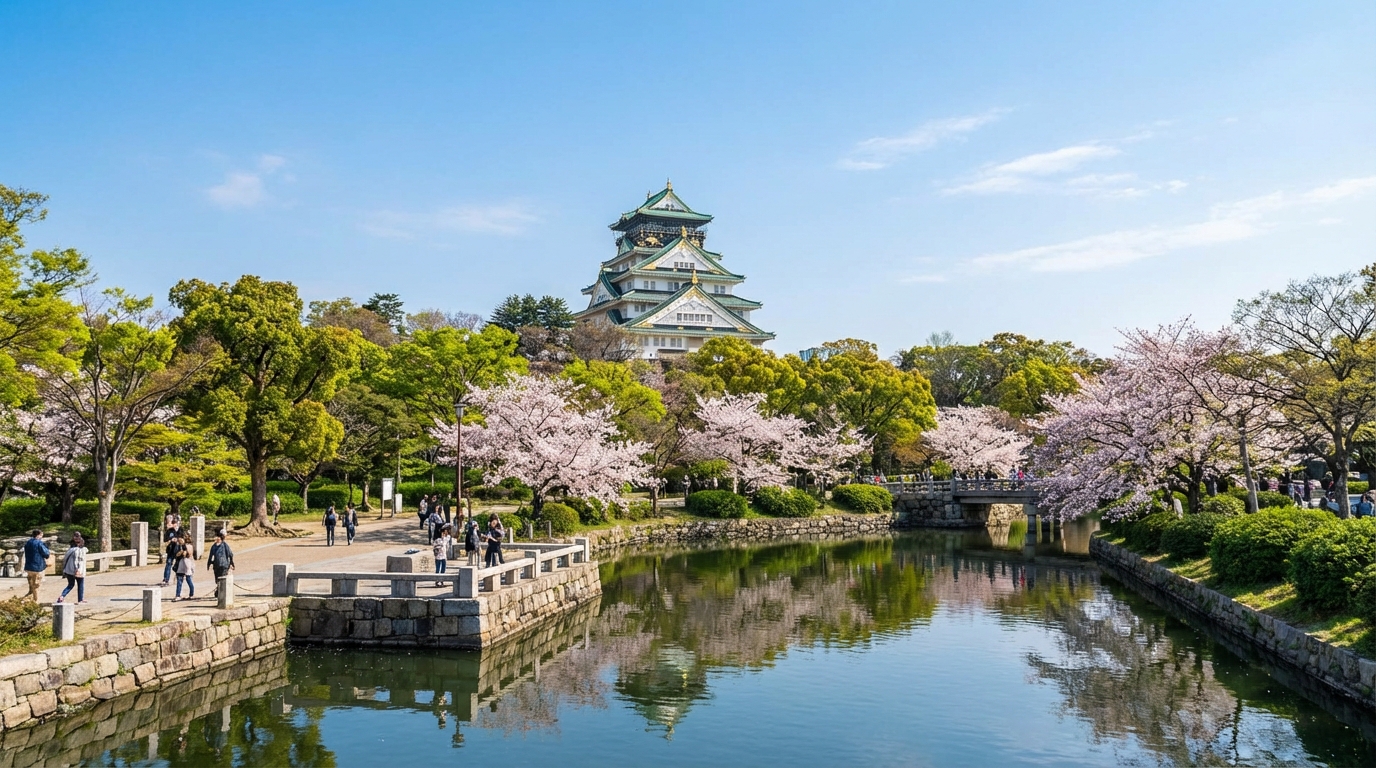 大阪城と周辺の公園（外観が分かる昼の景色）