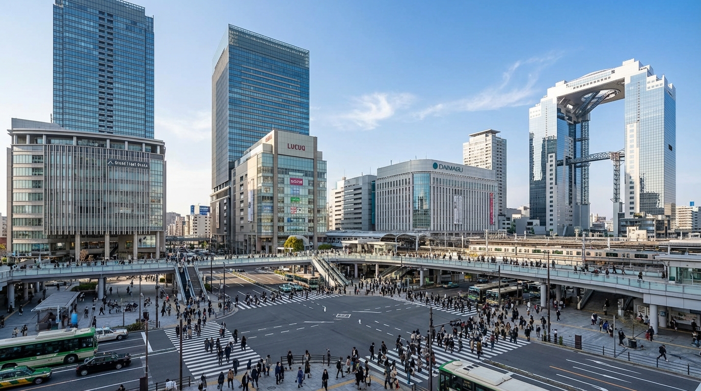 梅田エリア（大阪駅周辺）の街並みと高層ビル群